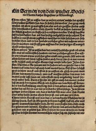 Ein sermon von dem wucher Doctoris Martini Luther Augustiner zu wittenbergk