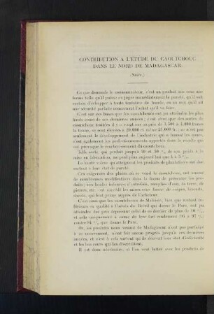 Contribution A L'Étude Du Caoutchouc Dans Le Nord De Madagascar.