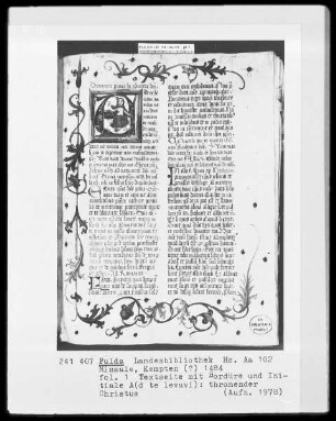 Missale — Initiale A (d te levavi), darin thronender Christus, Folio 1recto