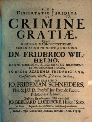 Diss. iur. de crimine gratiae