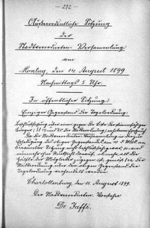 Außerordentliche Sitzung, 24. August 1899