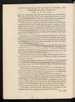 Testimonia Et Elogia Sacra, De Philosophiae antiquitate, & dignitate.