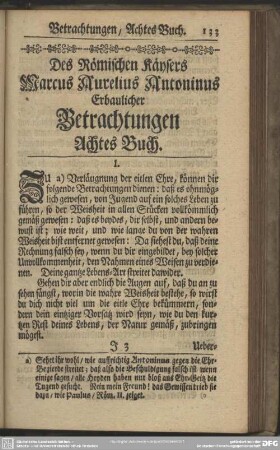 Des Römischen Käysers Marcus Aurelius Antonius Erbaulicher Betrachtungen. Achtes Buch