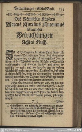 Des Römischen Käysers Marcus Aurelius Antonius Erbaulicher Betrachtungen. Achtes Buch