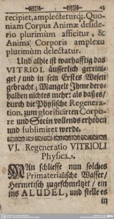 VI. REGENRATIO VITRIOLO Physica.
