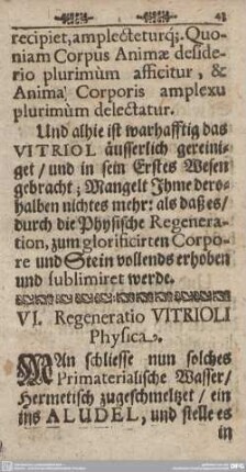 VI. REGENRATIO VITRIOLO Physica.