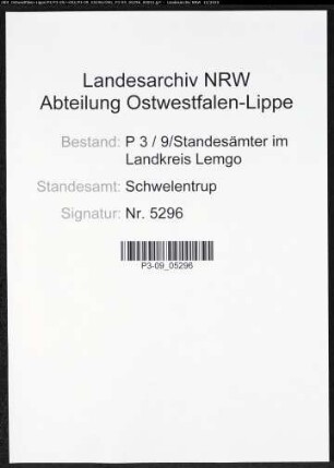 Sterberegister Standesamt Schwelentrup