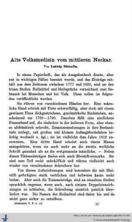 Alte Volksmedizin vom mittleren Neckar.
