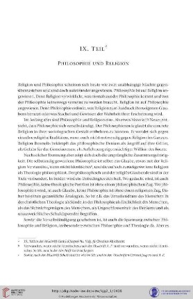 IX. Teil. Philosophie und Religion