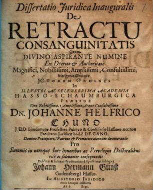Diss. iur. inaug. de retractu consanguinitatis