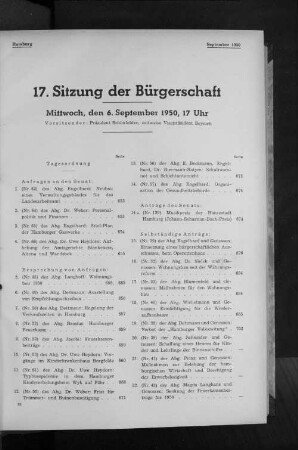 17. Sitzung der Bürgerschaft