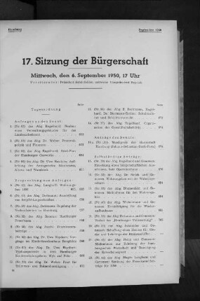 17. Sitzung der Bürgerschaft
