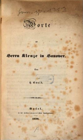 Worte an Herrn Klenze in Hannover
