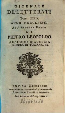 Giornale de'letterati. 34. 1779