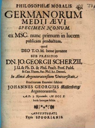 Philosophiae moralis Germanorum medii aevi specimen nonum : ex msc. nunc primum in lucem publicam productum