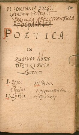 Pericula adolescentula - Poetica in quatuor libros distributa - BSB Clm 30168