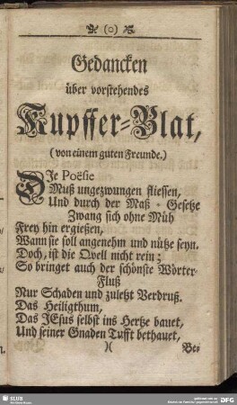 Gedancken über vorstehendes Kupffer-Blat, (von einem guten Freunde)