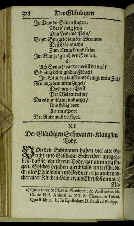 XI. Der Gläubigen Schwanen-Klang/ im Tode.