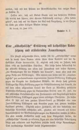18-31 Eine altkatholische Erklärung mit katholischer Uebersetzung und erläuternden Anmerkungen