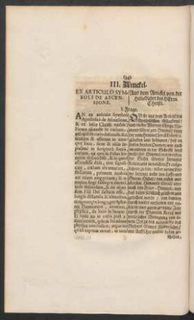III. Artickel. Ex Articulo Symboli De Ascensione. Aus dem Artickel von der Him[m]elfahrt des Herrn Christi.