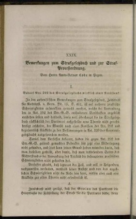 XXIX. Bemerkugen zum Strafgesetzbuch und zur Straf-Proceßordnung