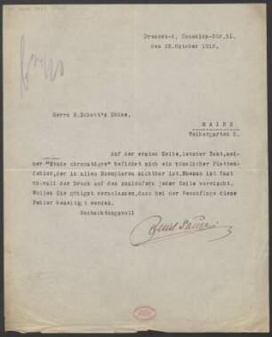Brief an B. Schott's Söhne : 23.10.1912