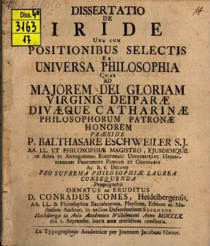 Diss. de iride : una cum positionibus selectis ex universa philosophia
