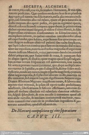 De Mercurij compositione & eius separatione CAPUT III.