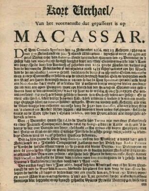 Van het voornaemste dat gepasseert is op Macassar