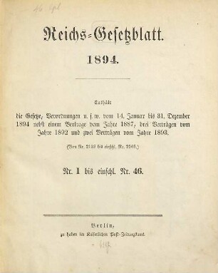 Reichsgesetzblatt. 1894