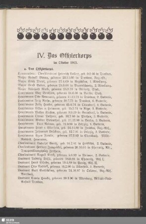 IV. Das Offizierkorps im Oktober 1913
