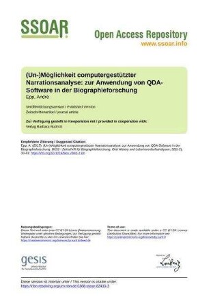 (Un-)Möglichkeit computergestützter Narrationsanalyse: zur Anwendung von QDA-Software in der Biographieforschung