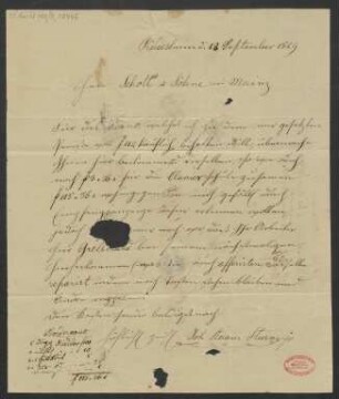 Brief an B. Schott's Söhne : 13.09.1849