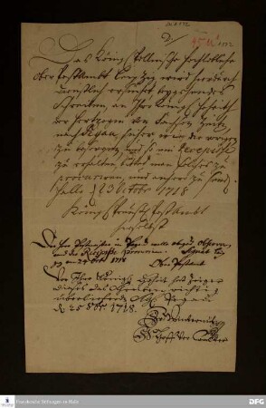 Bescheinigung von Fr. Winternütz über Empfang und Aushändigung eines an Maria Amalia v. Sachsen-Zeitz gerichteten Briefs.