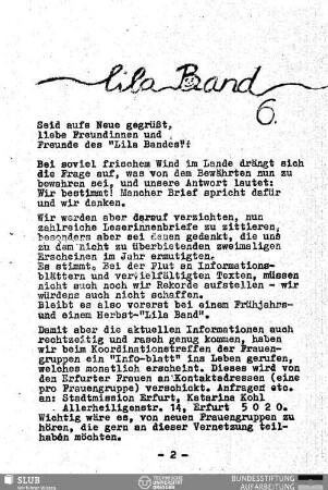 Seid aufs Neue gegrüßt, liebe Freundinnen und Freunde des "Lila Bandes"