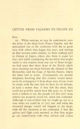 Letter from Fajardo to Felipe III