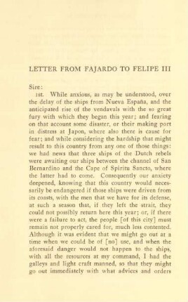 Letter from Fajardo to Felipe III