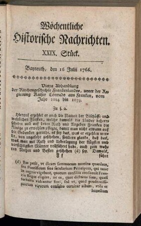 XXIX. Stück. Bayreuth, den 16. Julii 1766.