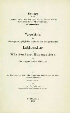 Die Litteratur von 1901 nebst Nachträgen und Zusätzen zu Eck's Litteraturverzeichnis