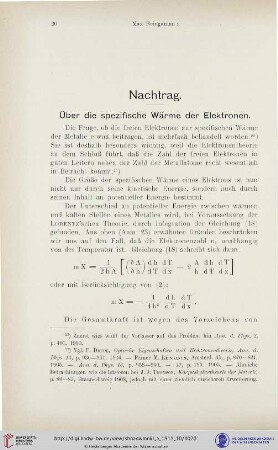 Nachtrag. Über die spezifische Wärme der Elektronen
