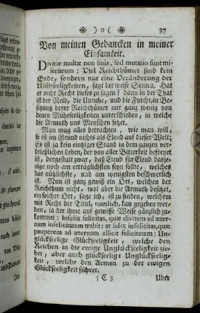 Von meinen Gedancken in meiner Einsamkeit. - Von solchen Dingen, dafür sich ein Gescheider hütet.