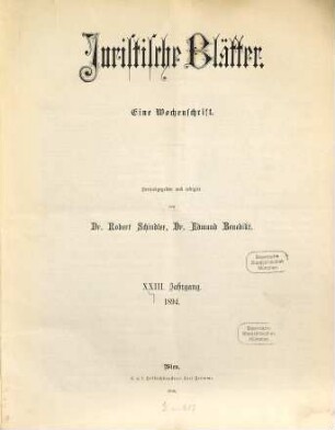 Juristische Blätter. 23. 1894