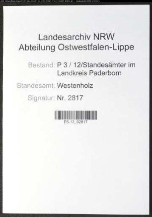 Sterberegister Standesamt Westenholz