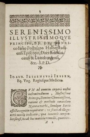 Serenissimo ... Dn. Henrico Iulio Postulato Halberstadiensi Episcopo, Duci Brunsvicensi & Luneburgensi