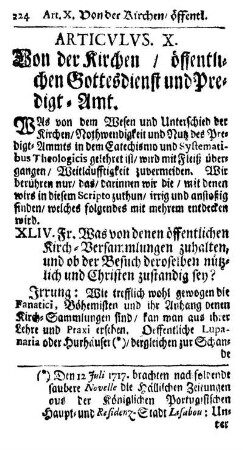 Articvlvs. X. Von der Kirchen/ öffentlichen Gottesdienst und Predigt-Amt.