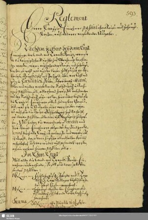 Reglement derer Creyß-Einwohner paßirlichen Reise- u. Zehrungscosten, auch anderer vorfallender Ausgaben; dat. Dreßden, 11.12.1688