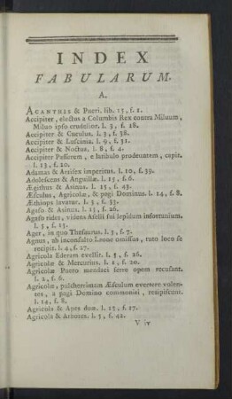 Index fabularum.