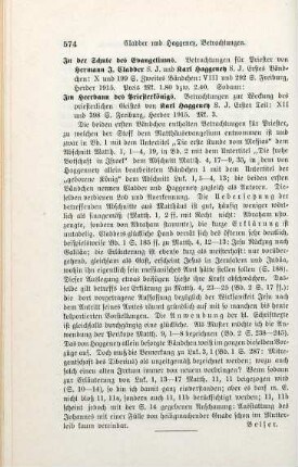 574 [Rezension] Cladder, Hermann J., In der Schule des Evangeliums, 1. und 2. Band