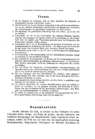 Die griechische Grammatik in Tertia und Sekunda nach Auswahl und Umfang des Lehrstoffs und Methode des Unterrichts : [Gegenbericht]