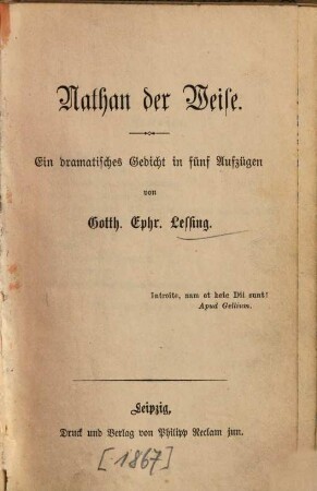 Nathan der Weise : ein dramatisches Gedicht in fünf Aufzügen